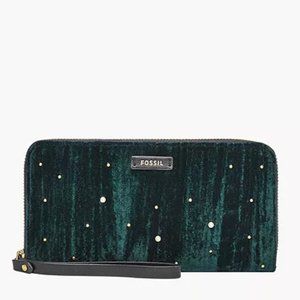 Fossil Jori Zip Velvet Clutch, Women's Size OS - Dark Green